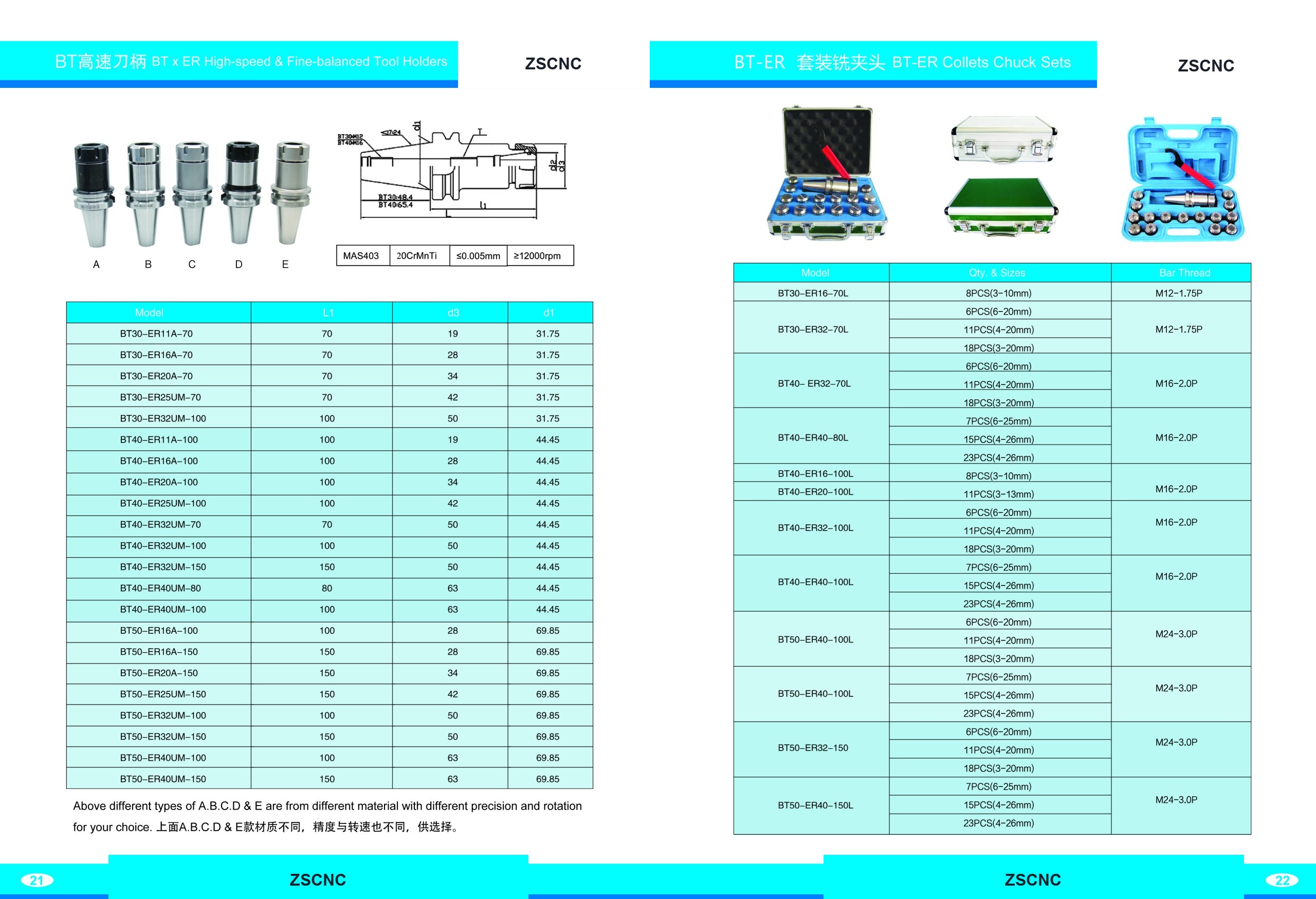 BT ER collet chuck holder for CNC milling